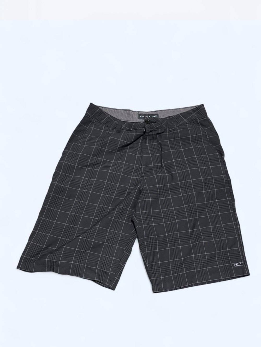 O'Neill black & gray plaid vintage Y2K board shorts size 32